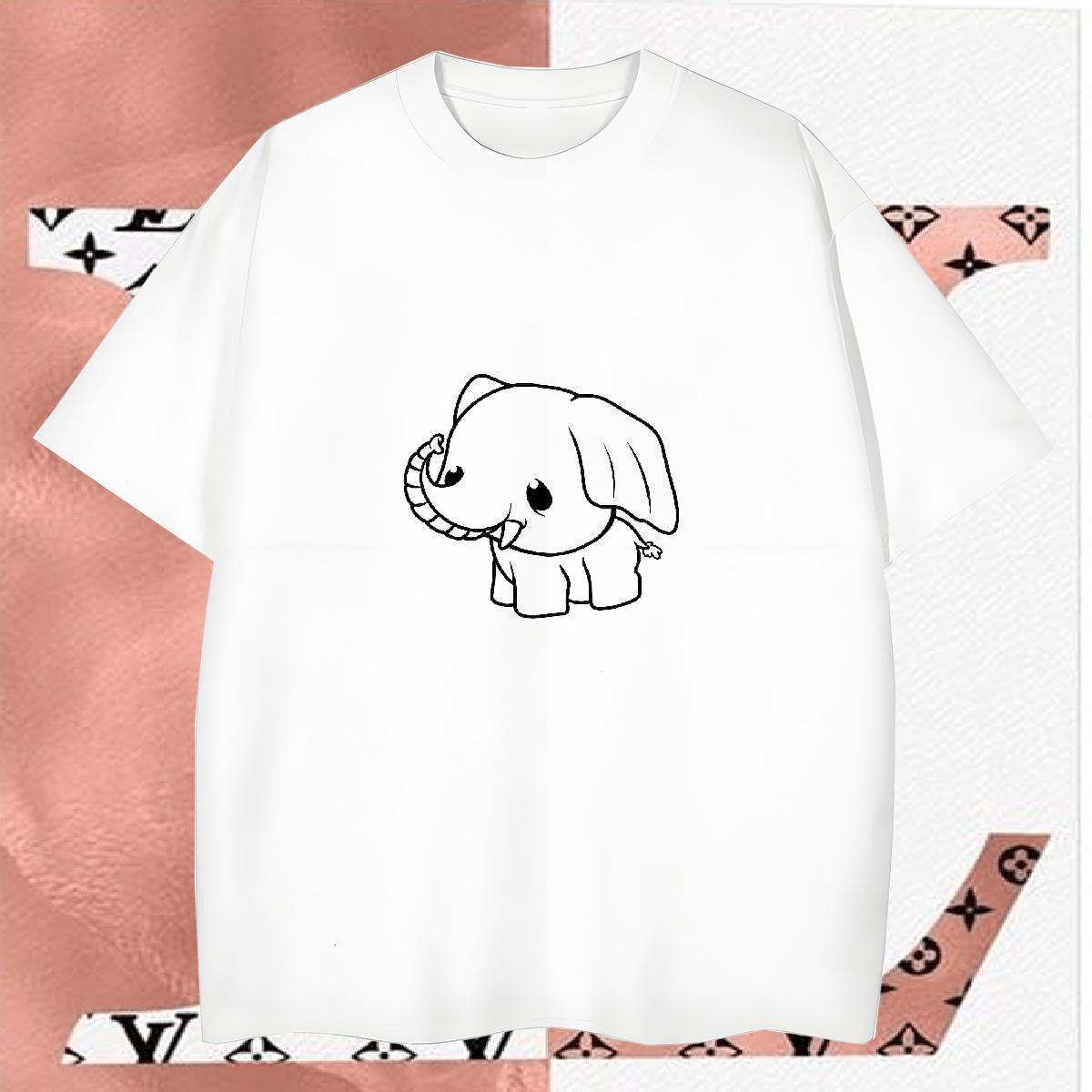 New T-Shirts 230g Pure Cotton Elephant Beach Clothes Breathable Short Sleeve Free Shipping Men Clothes T-Shirt Cartoon Printing L-4XL