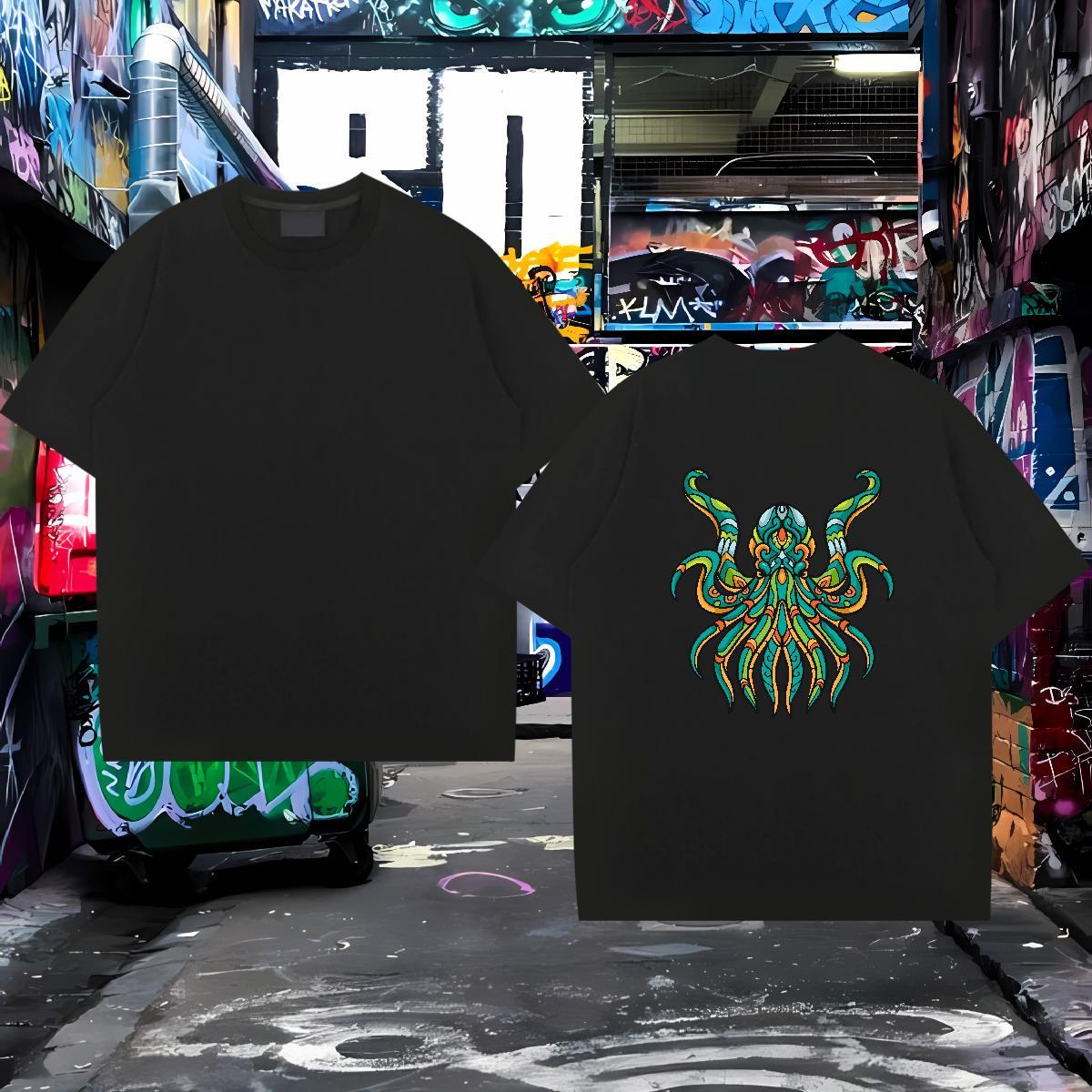 New Arrival T-Shirts 230g Pure Cotton octopus Sports Casual Tee Shirt Breathable Crew Neck Loose Fit Men Tops Tees Plus Size Cartoon