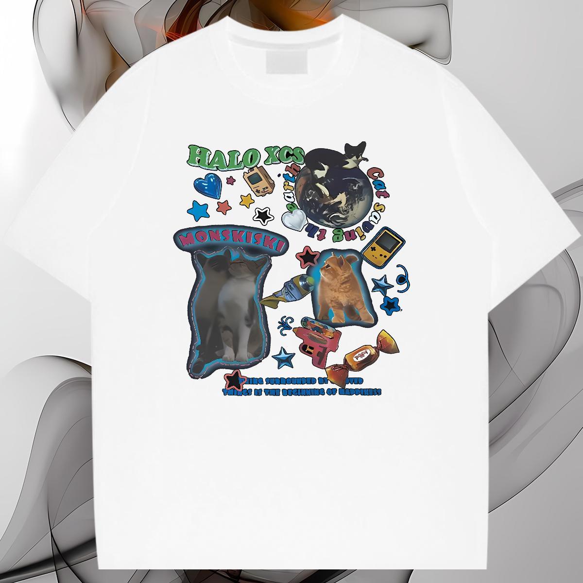 T-Shirts for Men 230g Cotton cat Casual Beach Pure Cotton Plus Size Cartoon Mens Tshirts Designer Fashion Wholesale Clothes