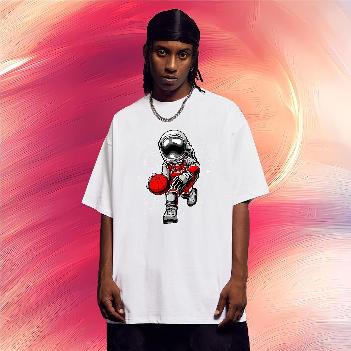 Men T Shirts 230g Pure Cotton cosmonaut Anime Printing Street Short Sleeve O-Neck White Plus Size Tshirts Designer Fashion Classic Tops