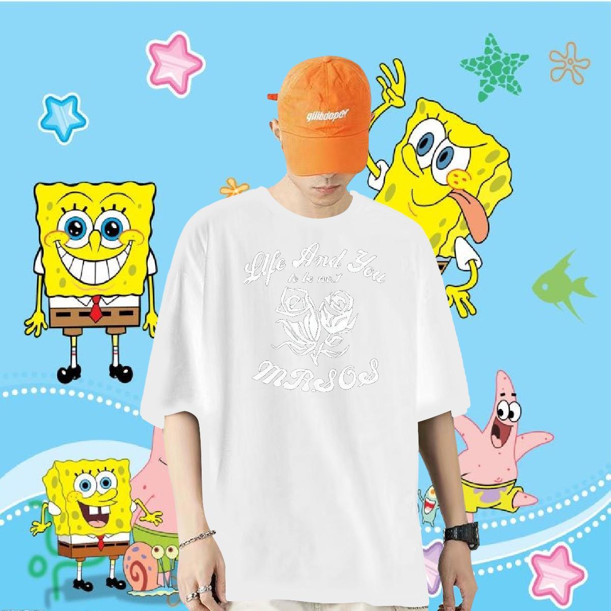 Classic Casual Man T Shirts 230g Cotton flower Casual Daily Wear Clothes Pure Cotton Loose Fit Tshirts DIY Printed