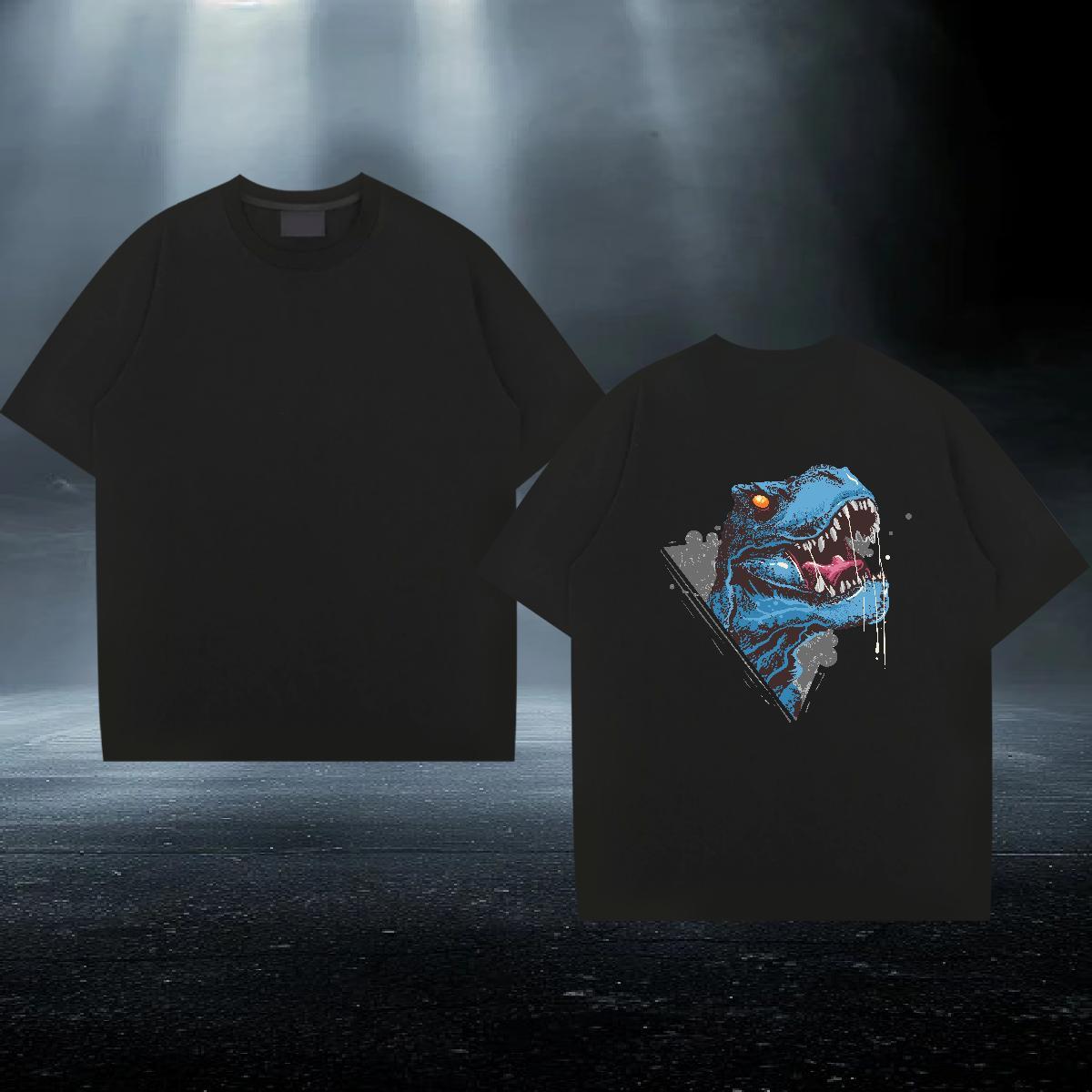 2024 Summer T Shirts Men 230g Cotton dinosaur Casual Tee Shirt Crew Neck Loose Mens Tshirts DIY