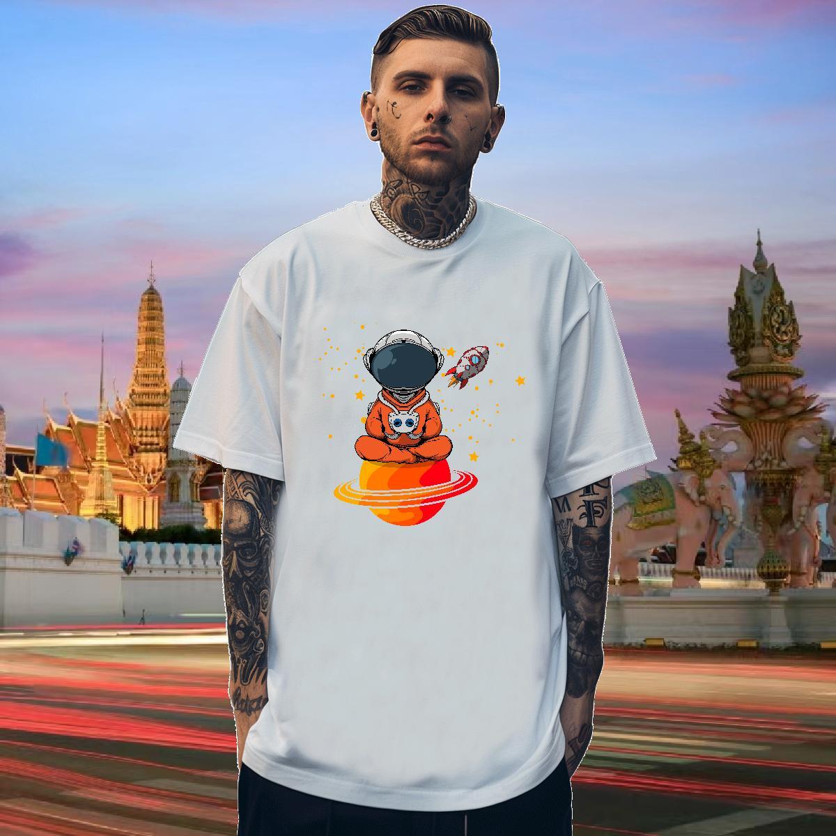 T shirt 230g Pure Cotton cosmonaut Street Wear Short Sleeve Soft Custom Print Oversized Mens Tshirts Free Shipping Cool Design Clothes