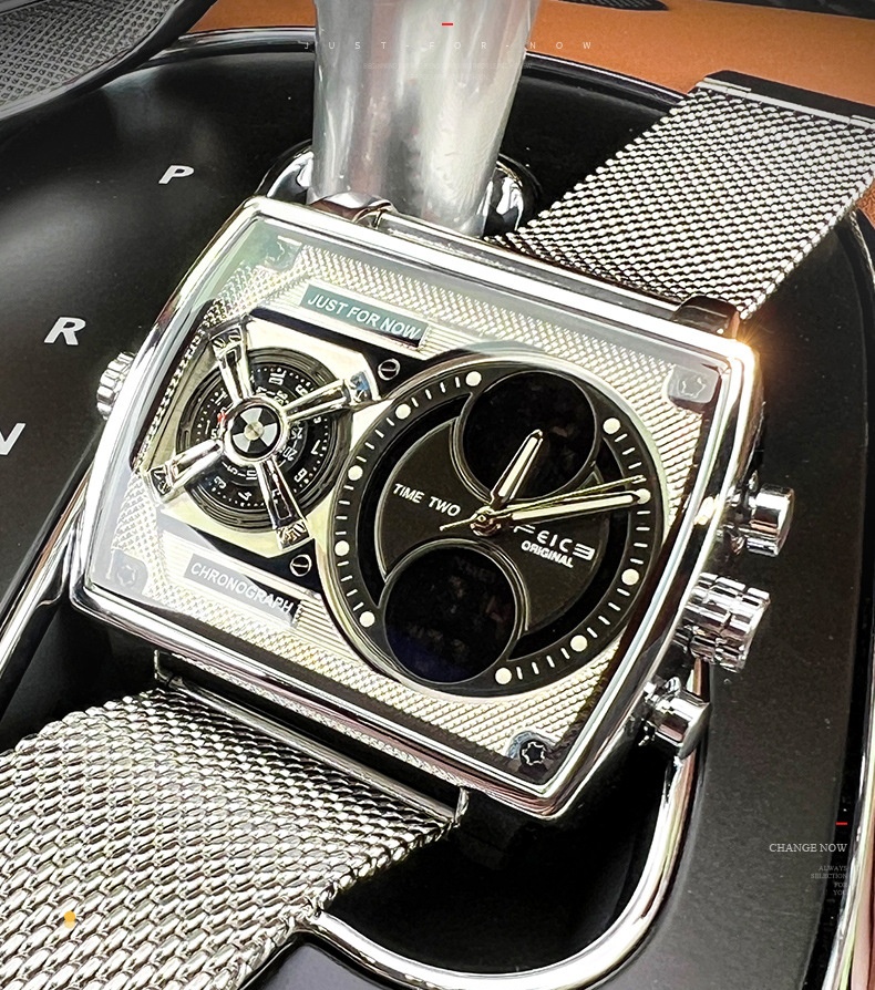 feike square advanced large dial multi-function black technology net red boyfriend barrel high-end men's watch free shipping