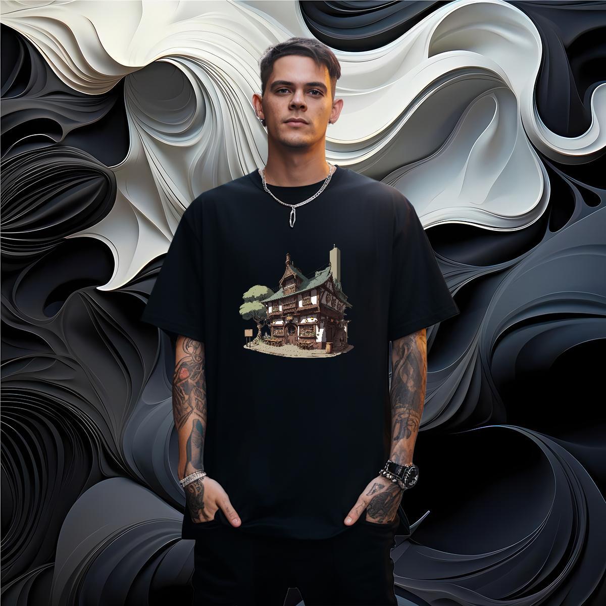 T Shirt For Man 230g Cotton House Street Wear Breathable Crew Neck Graphic Men Tshirts Classic Popular Tee Shirt