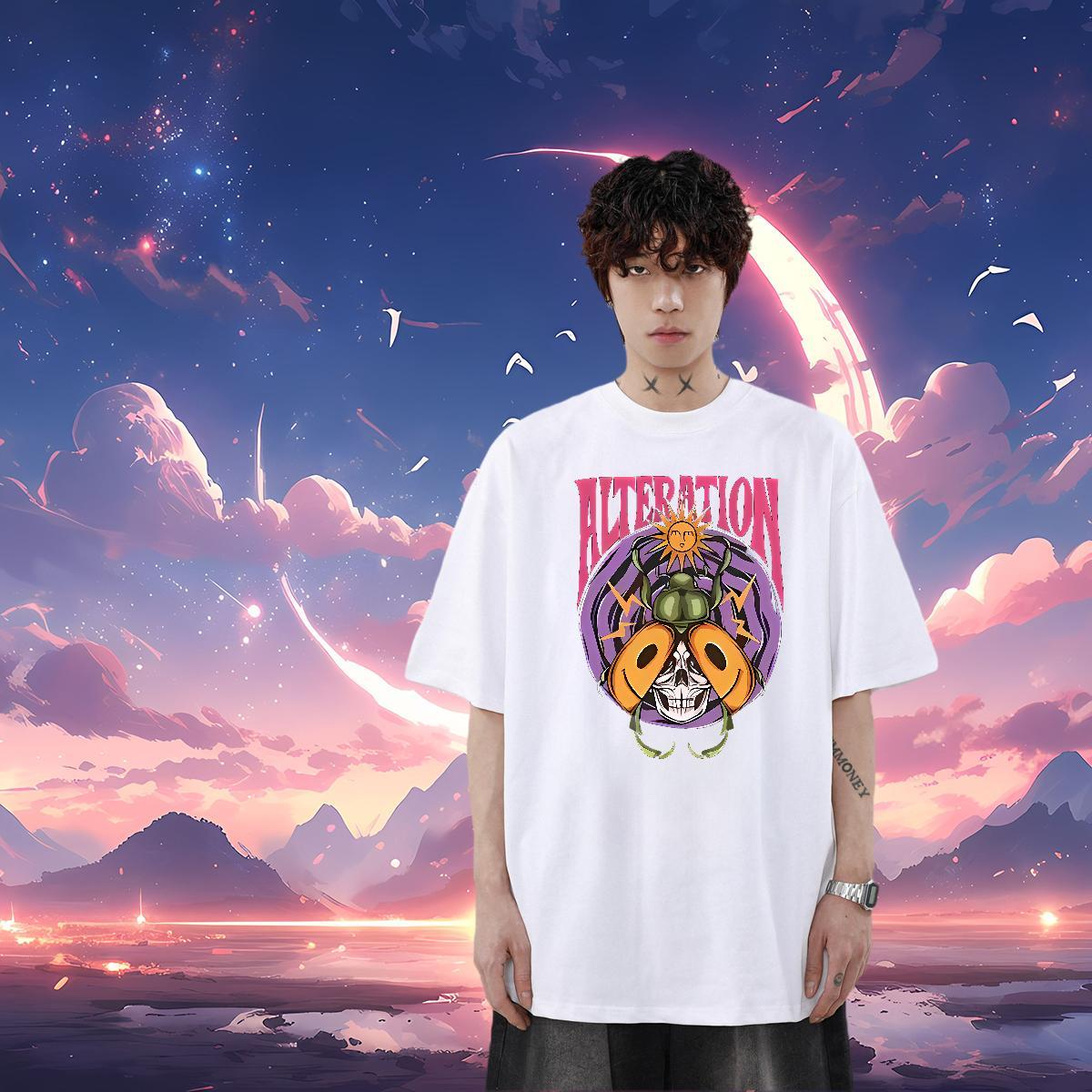 Free Shipping Men T Shirts 230g 100% Cotton skull Casual Tshirts Crew Neck Popular Mens Tshirts DIY