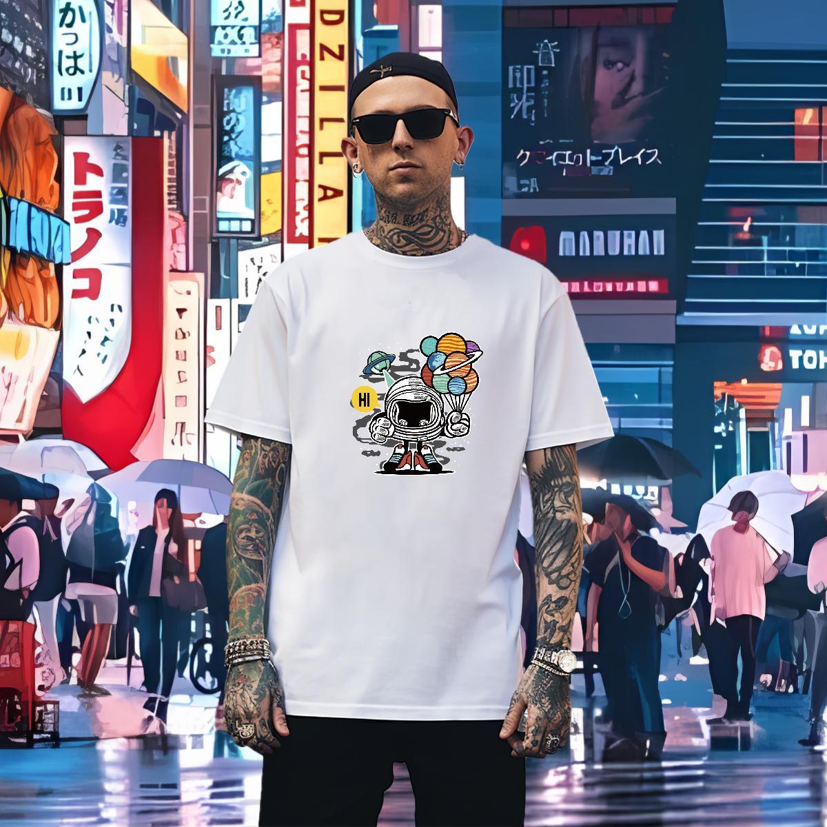 Men T Shirts 230g Pure Cotton cosmonaut Street Casual Breathable Soft Custom Big Size Men Tees DIY Customized Loose Top Tees