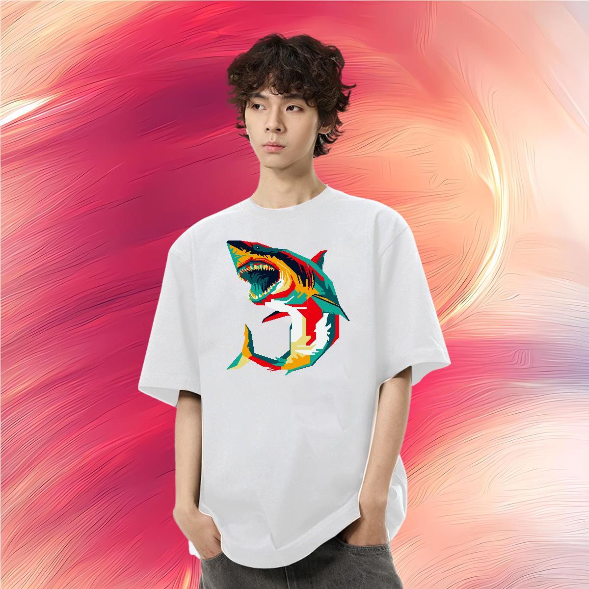 Fashion New Man T Shirts 230g 100% Cotton shark Outdoor Tee Shirt Breathable Short Sleeve Designer Men Tops Tees Skull