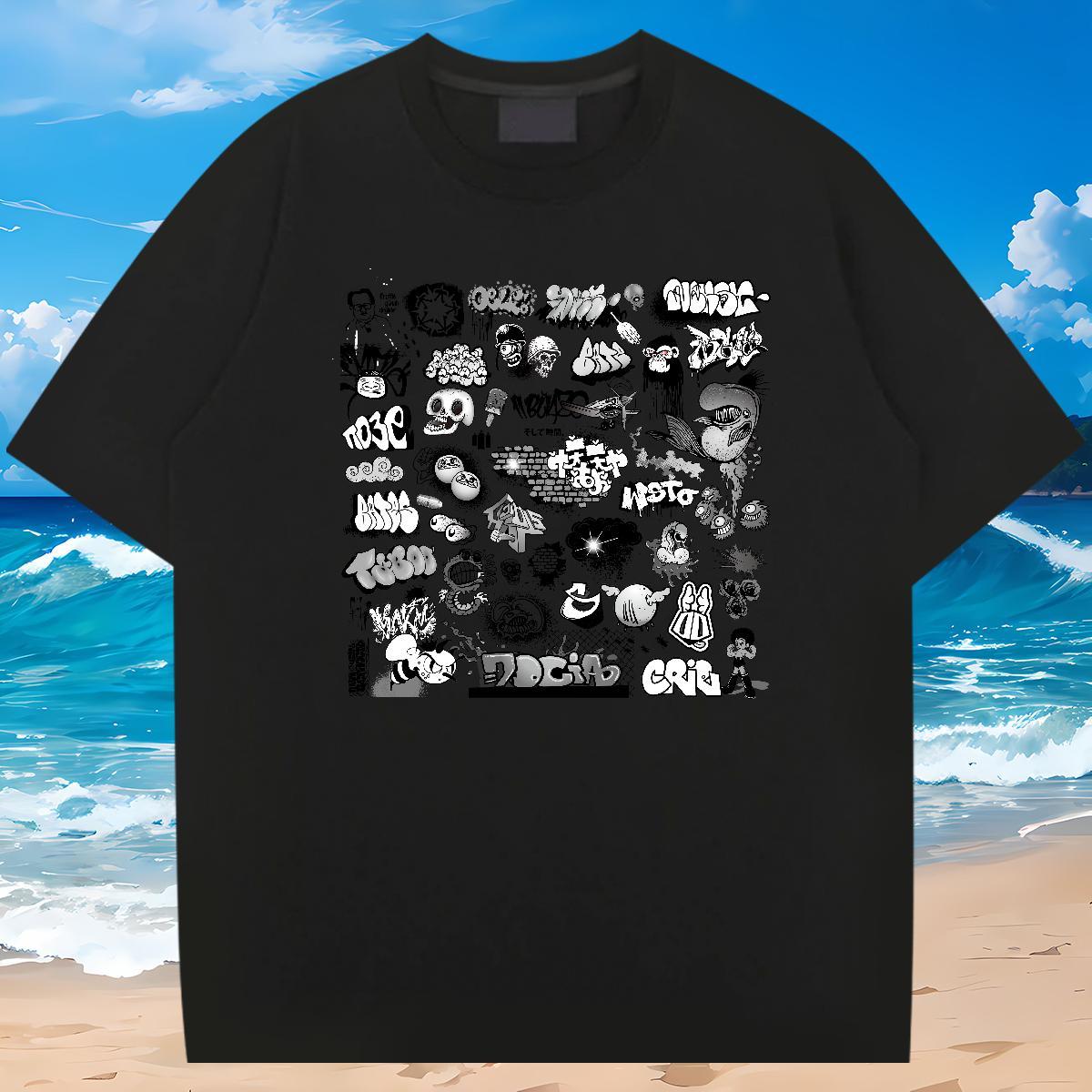 Casual New Mens T Shirts skull Clothes 230g Pure Cotton Summer Casual Popular DIY Breathable Short Sleeve Men Tops Tees