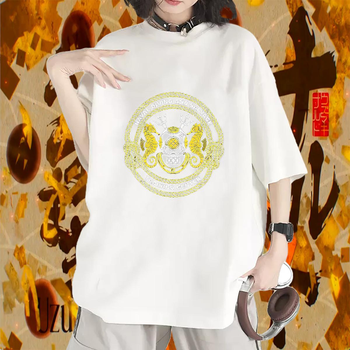 Soft Women T Shirts Breathable Short Sleeve Woman Tshirt Anime Print sea horse Casual Sport 230g 100% Cotton Classic Tees Shirts