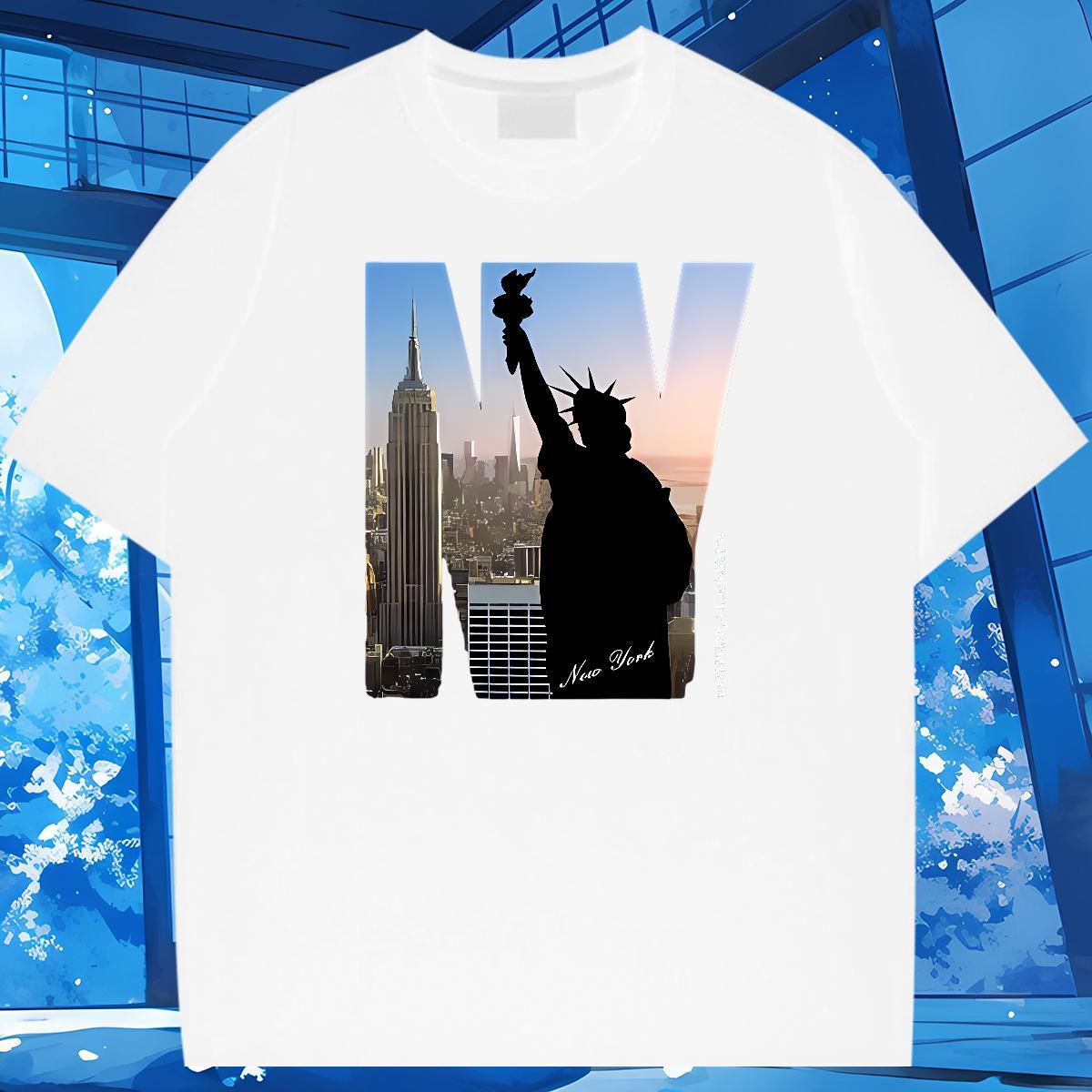 New Designer T-Shirts 230g Pure Cotton the Statue of Liberty Sports Casual Tee Shirt Round Neck Short Sleeve Cool Couples T Shirts Floral Print