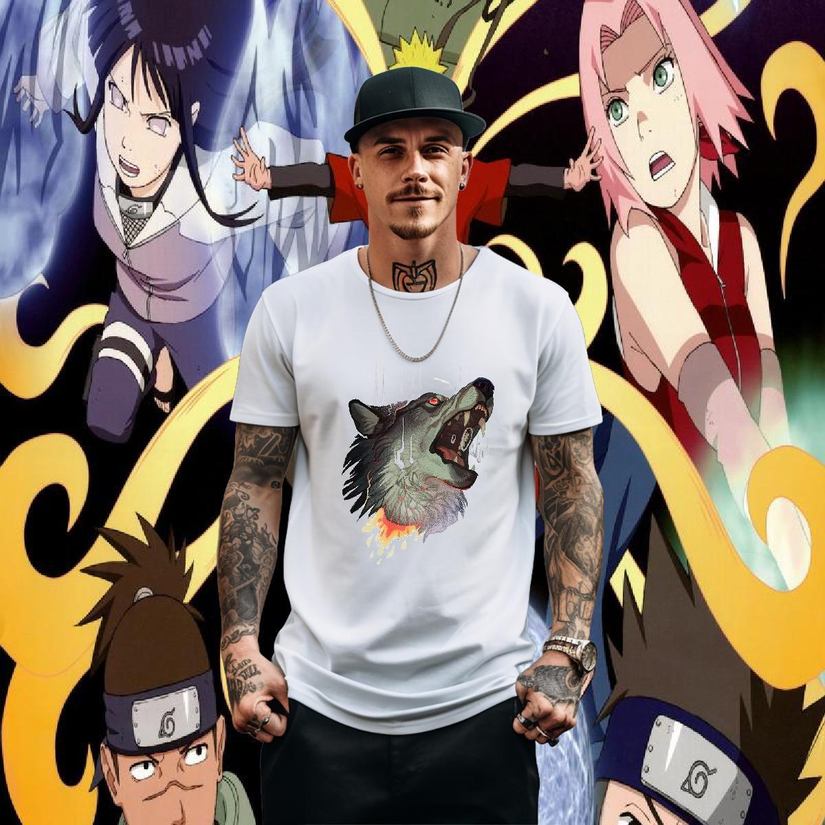 Fashion Design T Shirts Men 230g Pure Cotton wolf Hip Hop Street Tops Shirt Short Sleeve O-Neck Loose Fit Couples T Shirts Customized Print