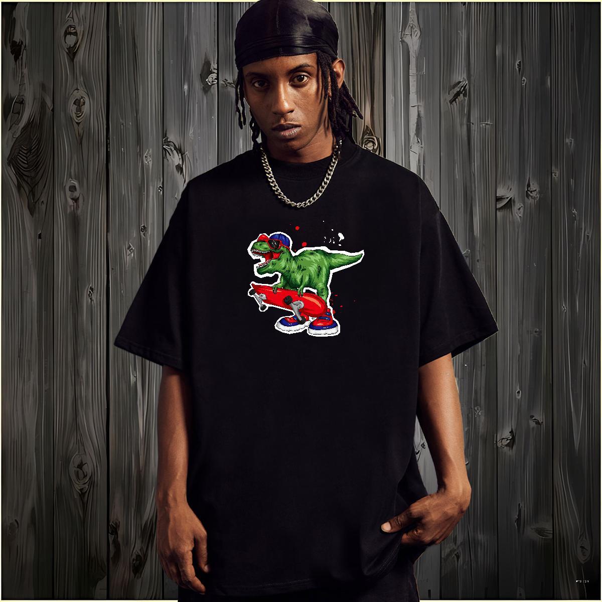 2024 DIY Man T Shirts 230g 100% Cotton dinosaur Beach Tops Breathable Crew Neck Brand Couples T Shirts Custom Cartoon