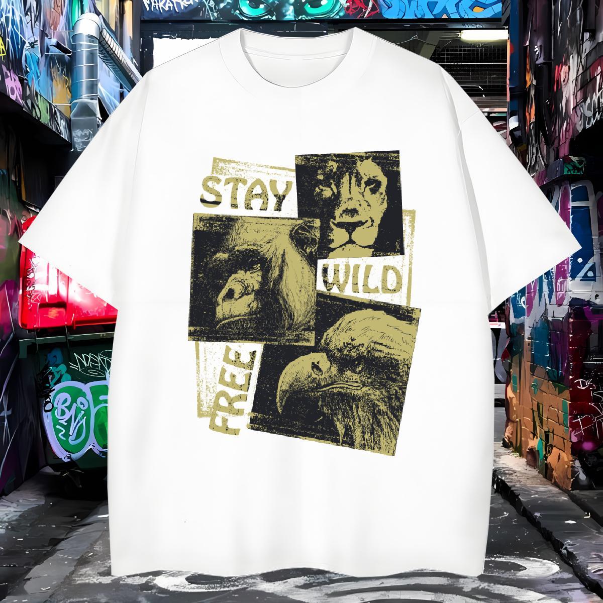 Mens T Shirts 100% Cotton 230g lion Street Wear Short Sleeve O-Neck Oversized 4XL Men Tees 2024 Brand Tee Shirt