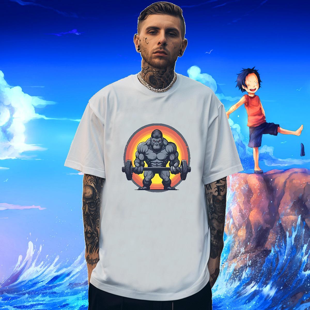 2024 Summer T shirt 230g Cotton chimpanzee Daily Outfit Polos Breathable Crew Neck Loose Fit Tshirt for Man Woman Floral Print