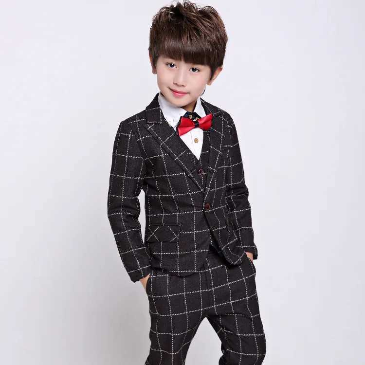 Suits Children Suit Baby Boys Suits for Weddings Boy Formal Prom Suit Kids Plaid Blazer Vest Pants Children Clothes Set Costume