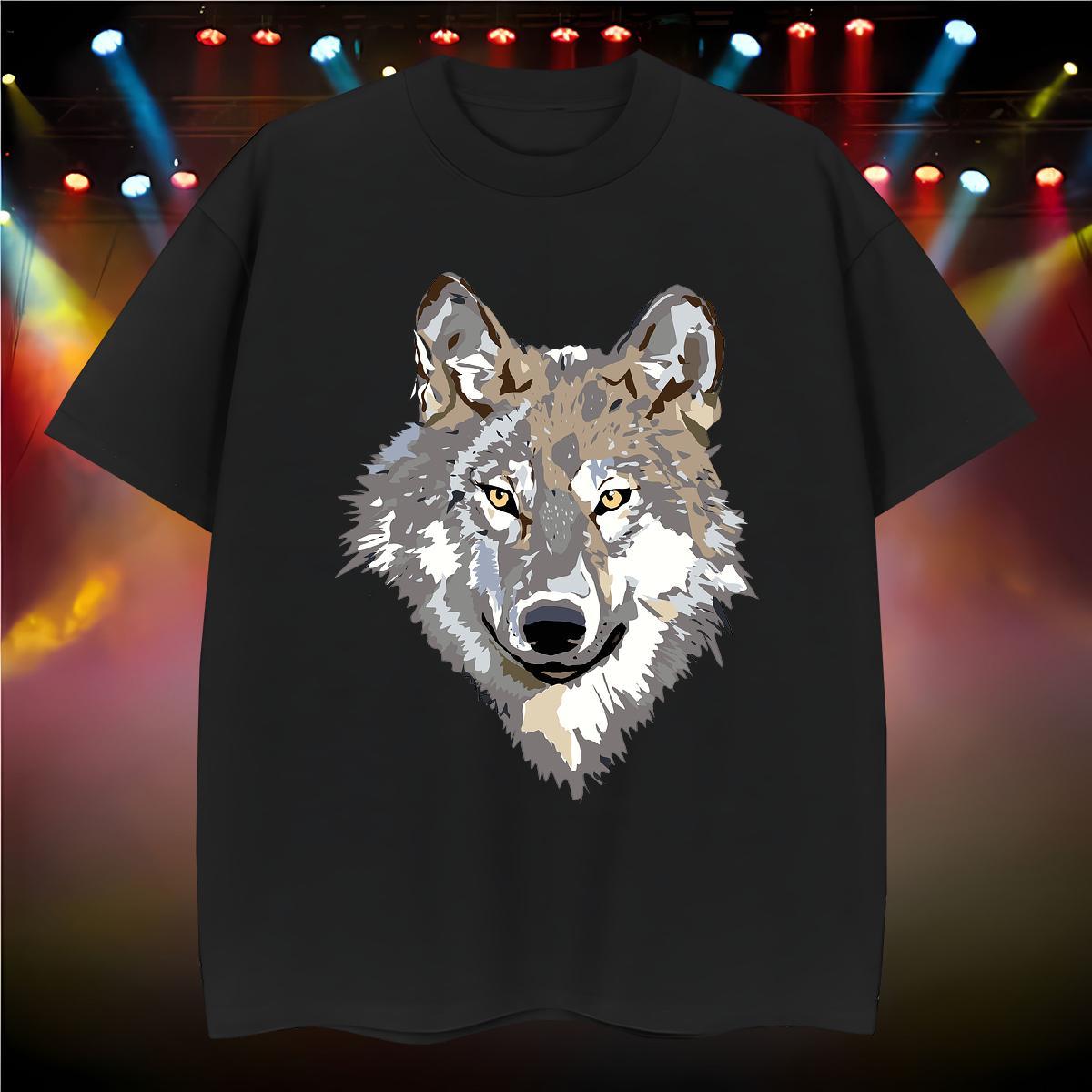 Casual New T Shirt For Man 100% Cotton 230g wolf Hip Hop Street Polos Short Sleeve O-Neck Comfortable Tshirt for Man Woman Custom Big Size