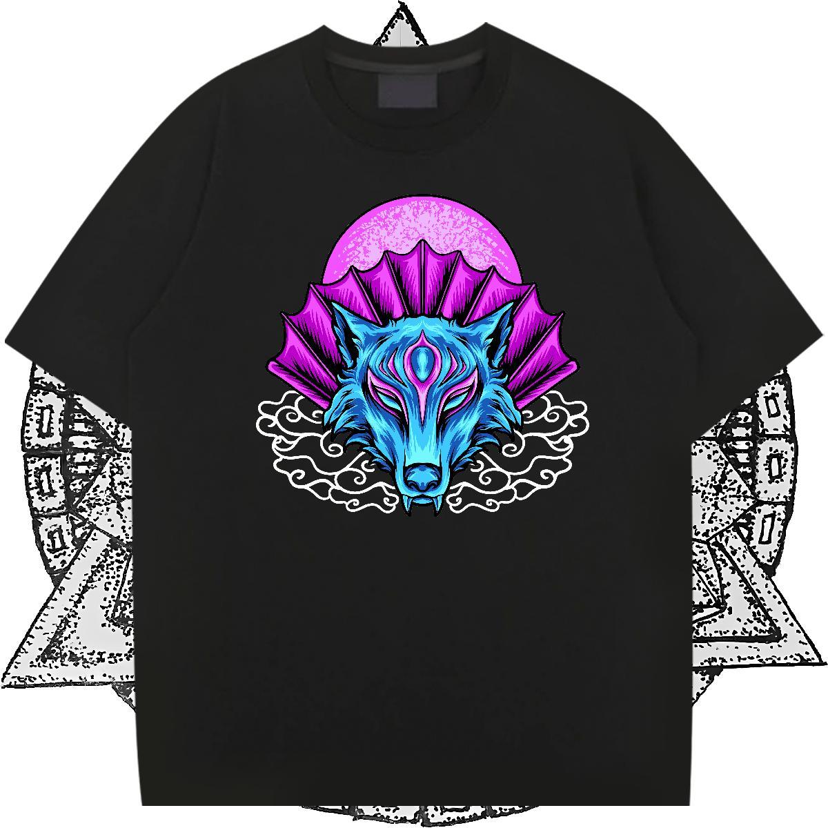 New Designer T-Shirts 230g Pure Cotton wolf Sport Tshirts Breathable Crew Neck High Quality Men Tops Tees White Plus Size