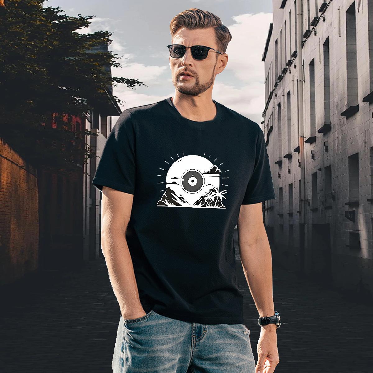 Cool Design Tshirts 230g Cotton Daily Outfit mountains Black Oversized Crew Neck Breathable DIY Customized T Shirt For Man Top Tees