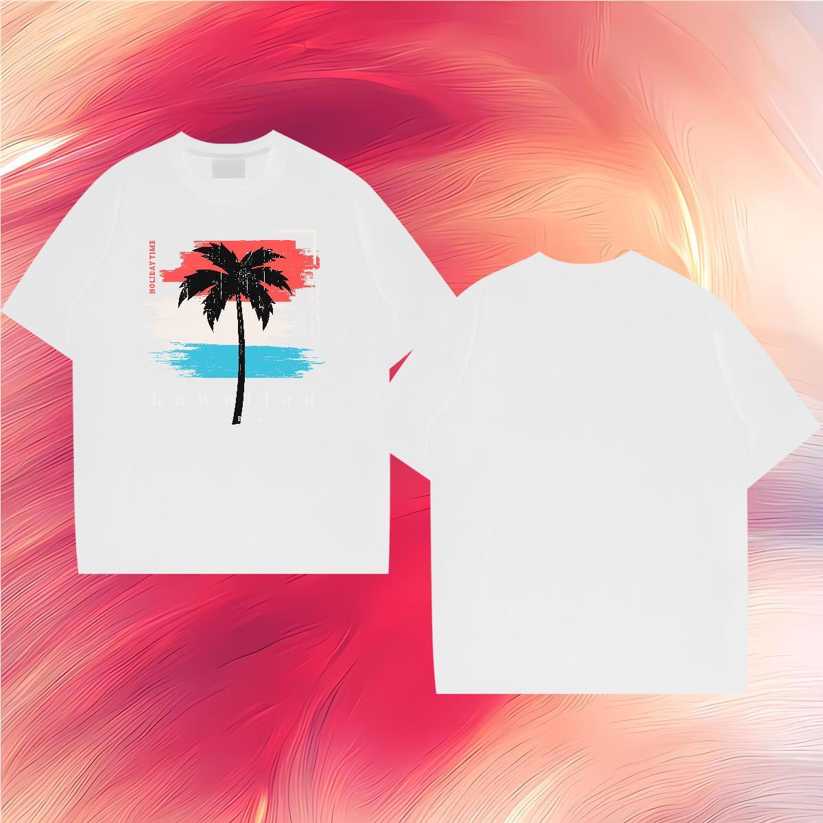 T shirt 230g Pure Cotton tree Casual Beach Round Neck Short Sleeve Plus Size Cartoon Couples T Shirts Classic Soft Tops Shirt