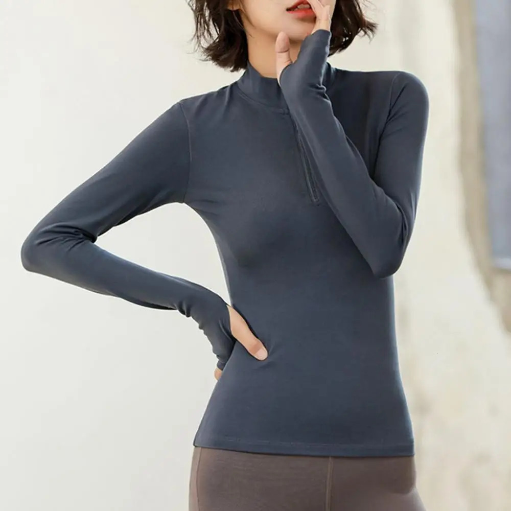 Long Sleeve Zipper Solid Color Women Half T-shirt Quick Dry Fitness Gym Blouse 240806