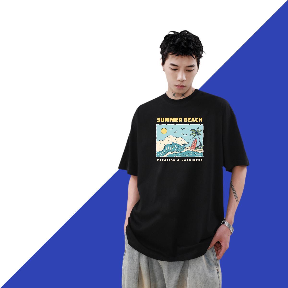 Fashion Designer T shirt 230g 100% Cotton sea Hip Hop Top Tees Crew Neck Breathable Classic Men Tees Custom Print Plus Size