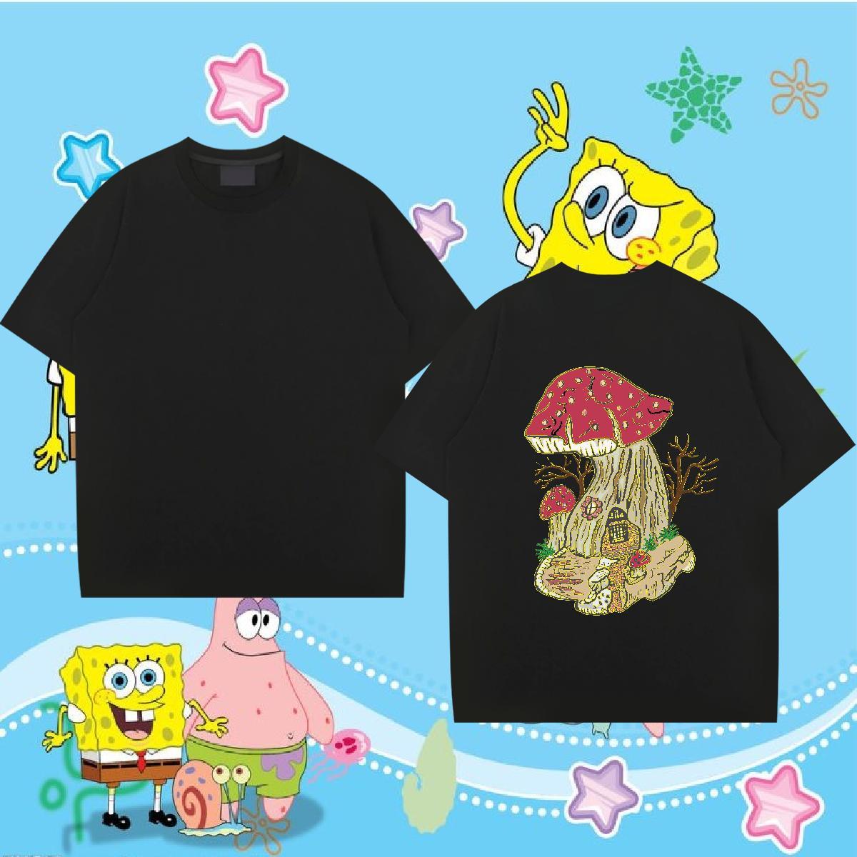 2024 DIY T Shirts Men 230g 100% Cotton mushroom Beach Clothings Breathable Crew Neck Comfortable Couples T Shirts Custom Cartoon
