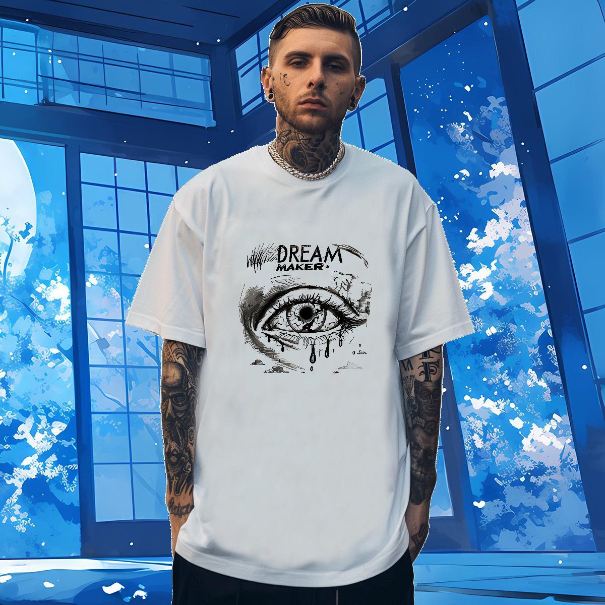 T-Shirts for Men 100% Cotton 230g eyes Hip Hop Street Short Sleeve Soft DIY Men Clothes T-Shirt Stylist High Quality Clothings