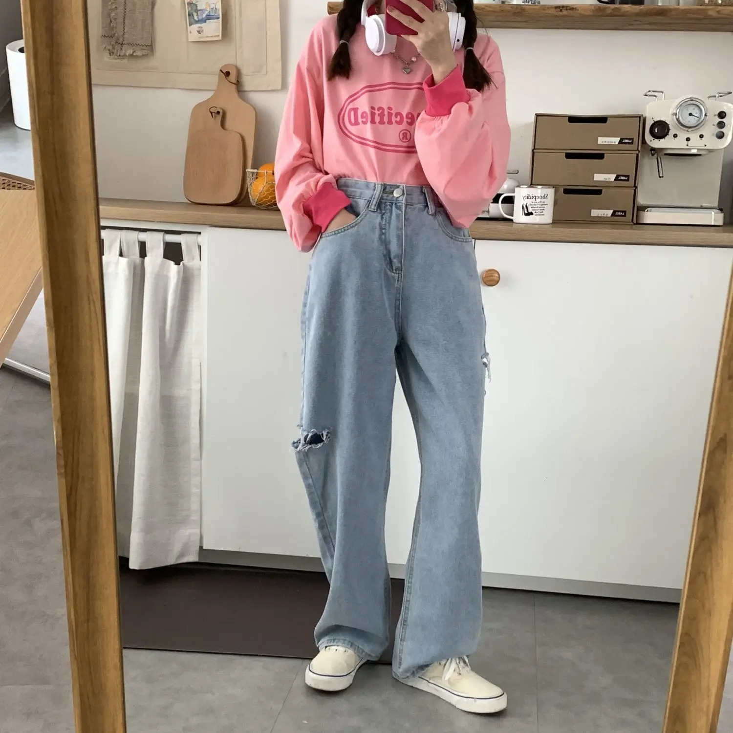 American Retro Dopamine Wear With Women Multi Pocket Cargo Pants Line Decoration With All Straight Leg Loose Wide Leg Jeans 240806