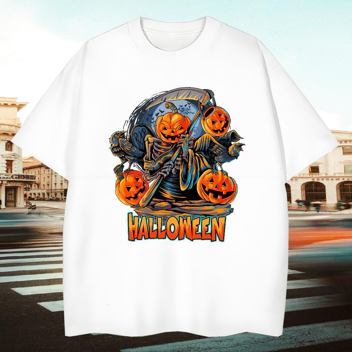 Fashion Design Men T Shirts 230g Cotton Halloween Beach Tops Shirt Breathable Short Sleeve Unisex Men Tees Asian Size