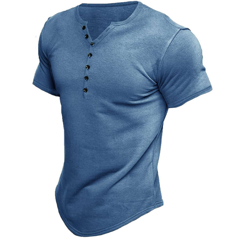 Men's Henley Shirts Kint Short Sleeve Muscle Fit Shirts Vintage Casual Button V Neck T-Shirts for Men