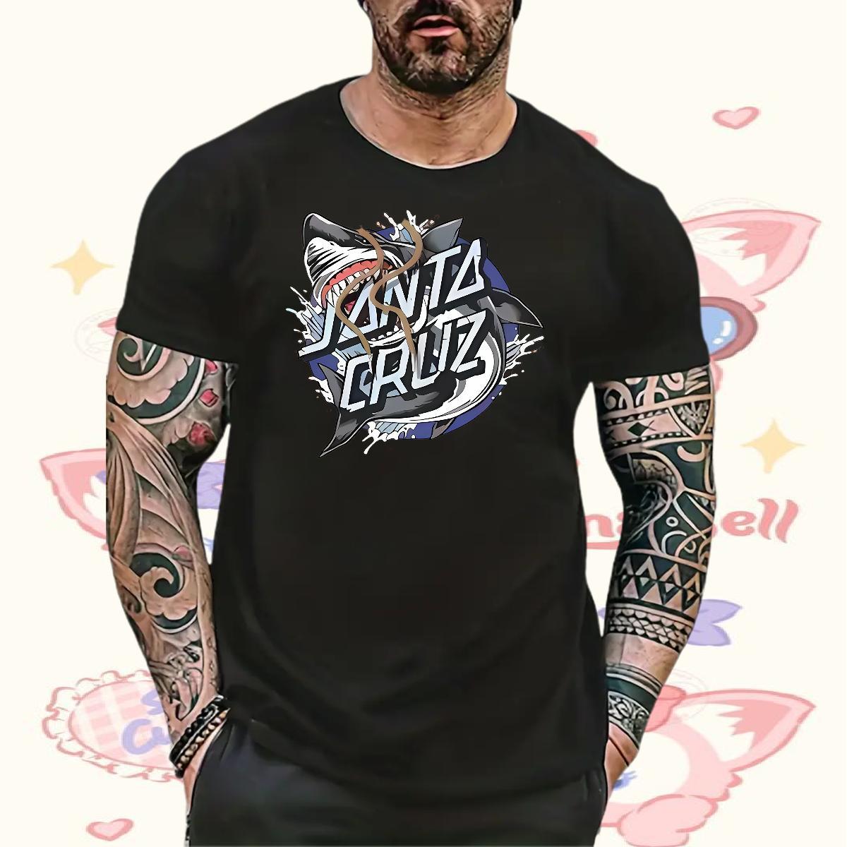 DIY Customized T shirt 230g Pure Cotton shark Beach Clothings Round Neck Short Sleeve Cool Men Clothes T-Shirt Skull
