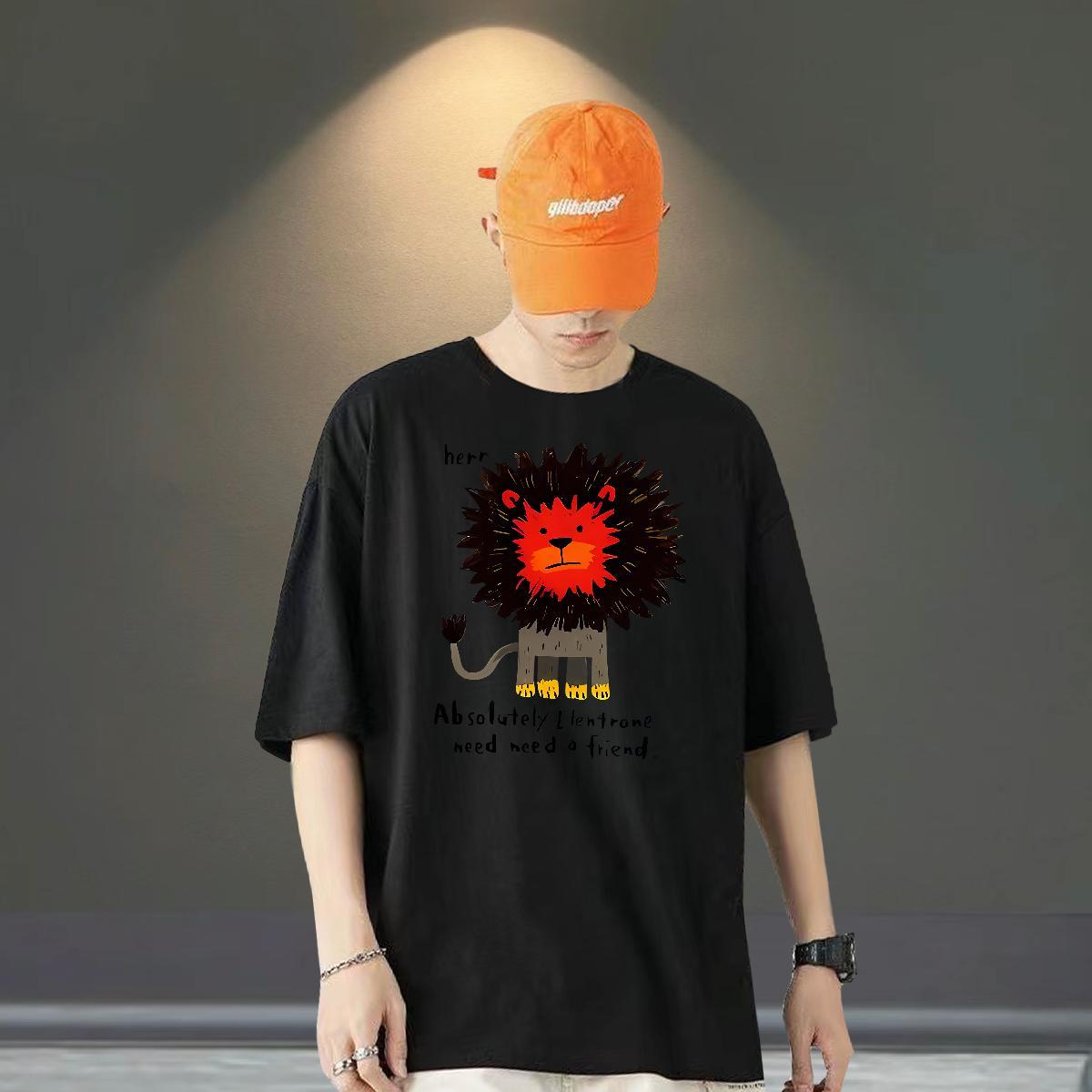2024 T-Shirts for Men 230g 100% Cotton lion Street Wear Clothings Pure Cotton Unisex Men Tops Tees Customized