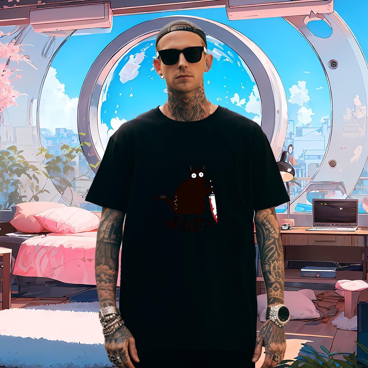 Men T Shirts 230g Pure Cotton cat Casual Daily Wear Breathable Short Sleeve Oversized 3XL 4XL Tshirts Classic Casual Loose Top Tees