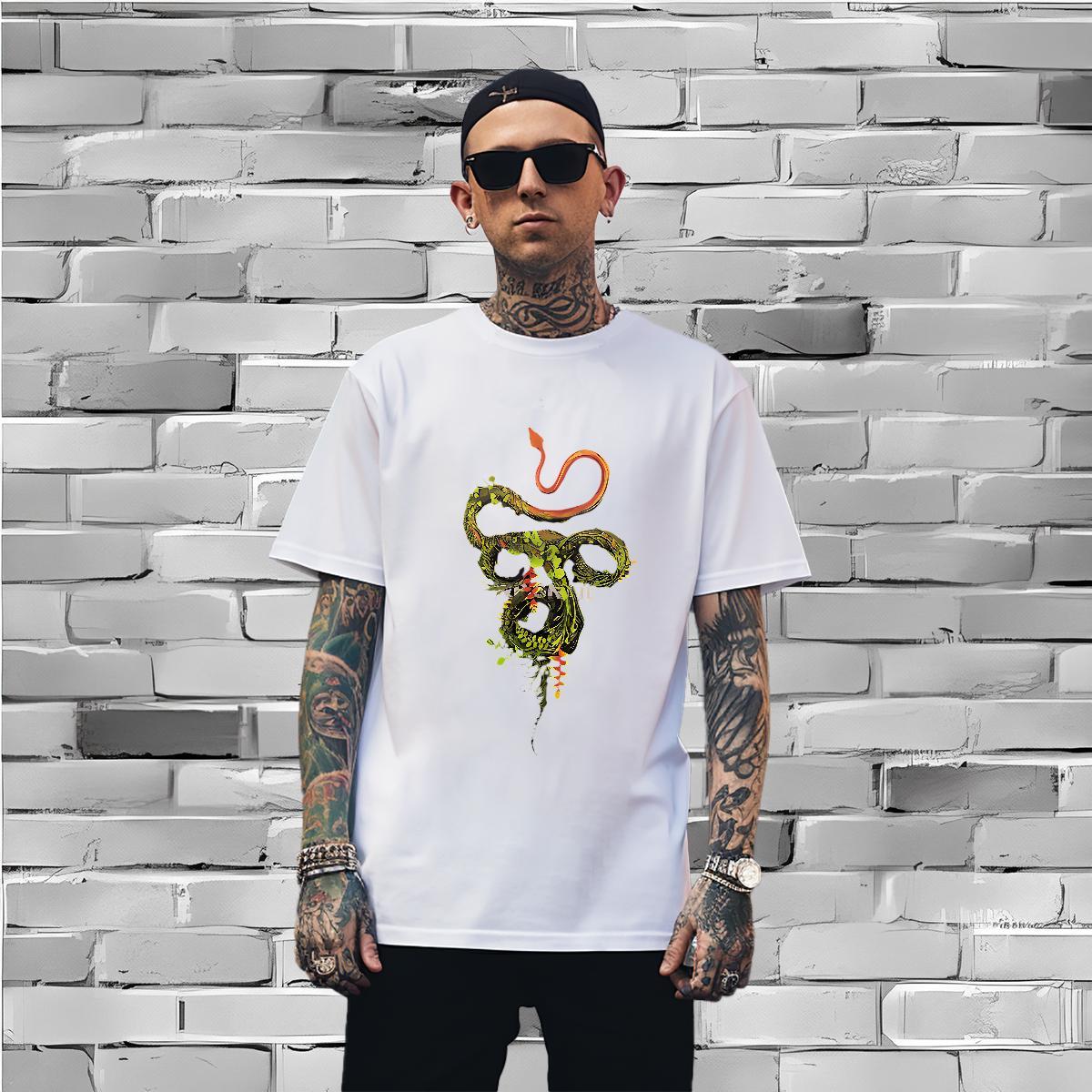T-Shirts 230g 100% Cotton snake High Street Hip Hop Short Sleeve O-Neck Custom Big Size Men Tshirts Customized Wholesale Top Tees