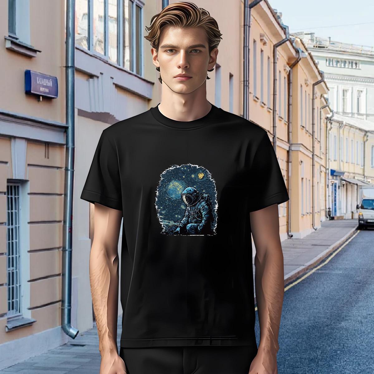 T Shirt For Man 100% Cotton 230g cosmonaut Daily Outfit Breathable Short Sleeve Oversized 4XL Tshirts Fashion Classic Tees Shirts