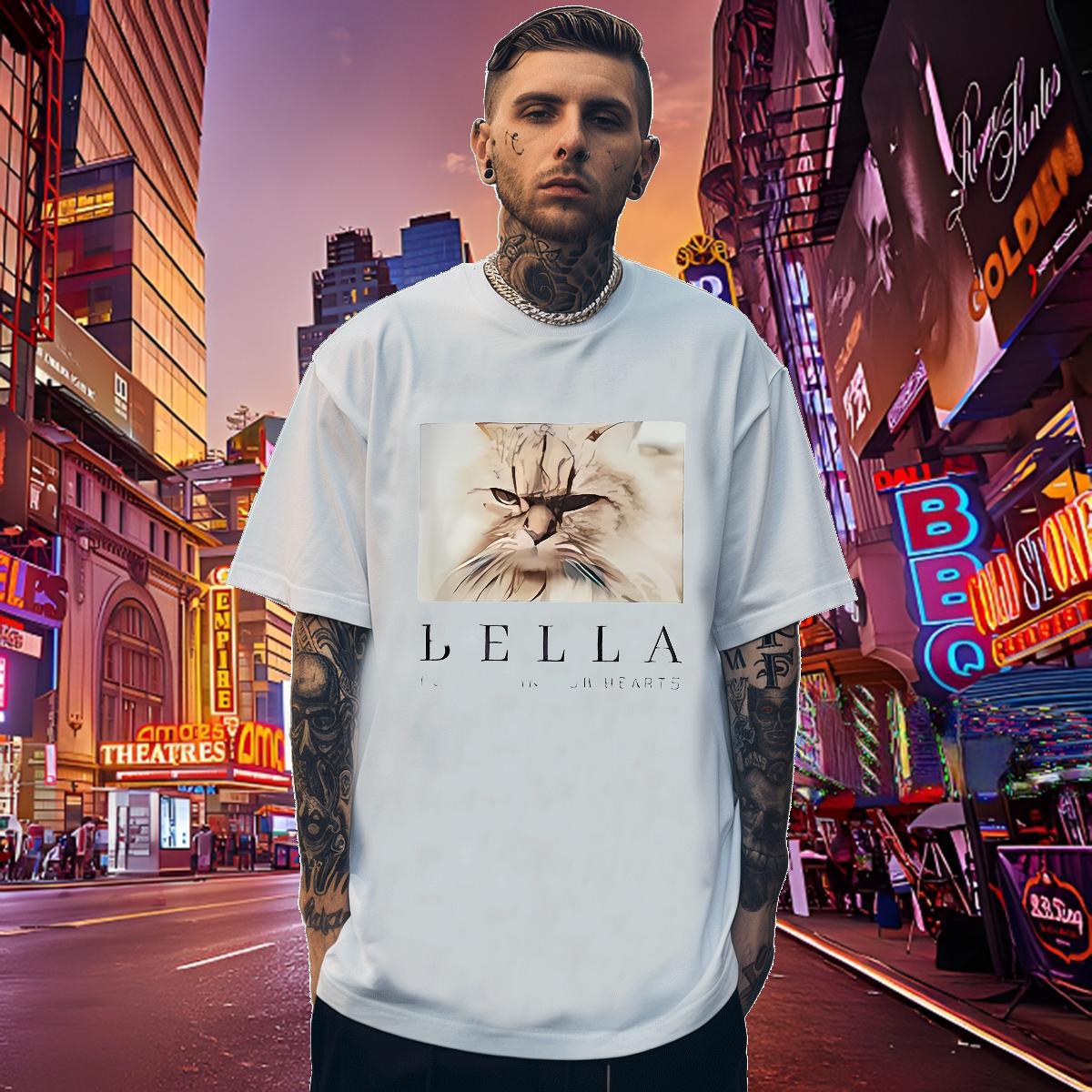 Loose Men Tees 100% Cotton 230g cat T shirt Hip Hop Breathable Short Sleeve Black White 2024 Summer Polos