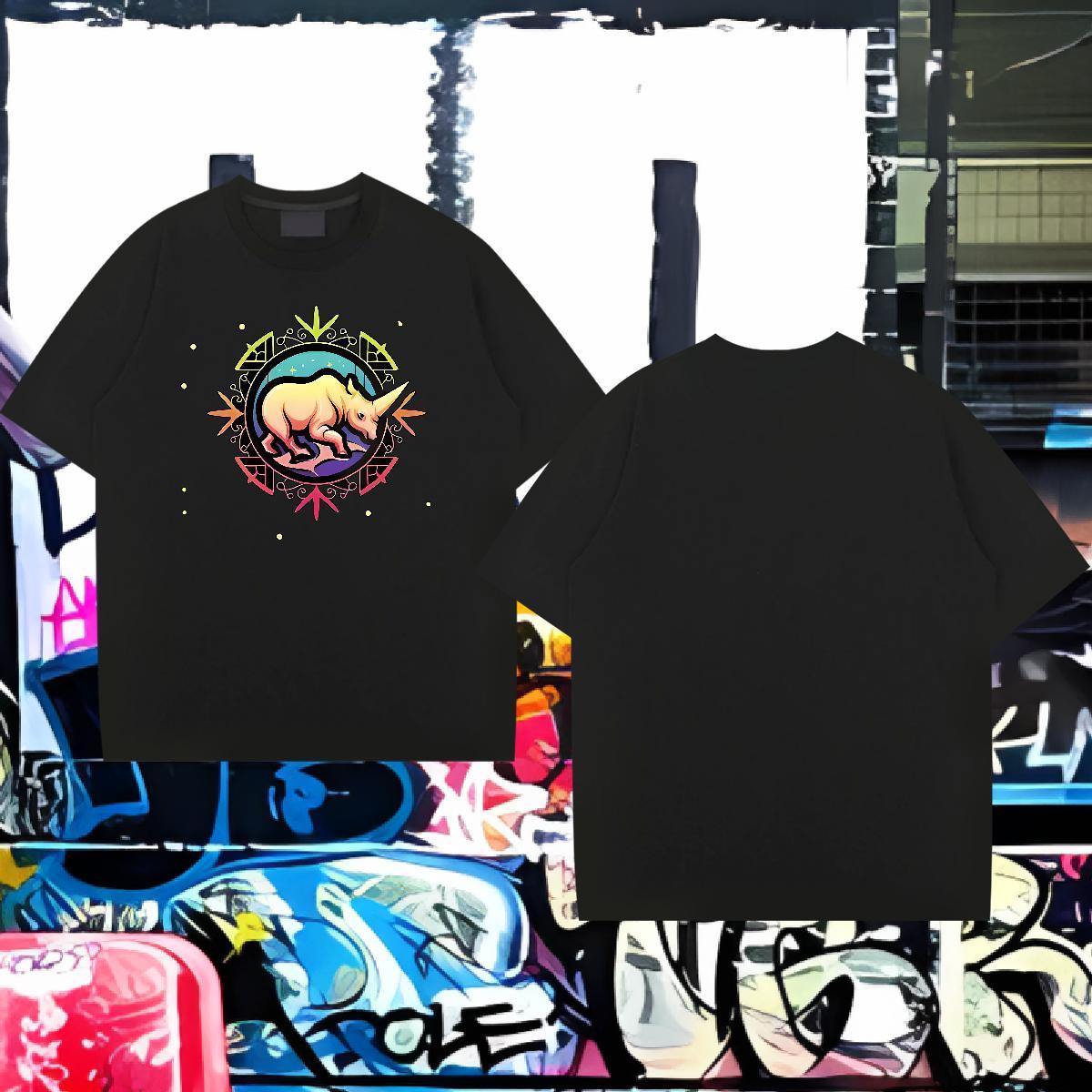 DIY Men T Shirts 230g Pure Cotton rhinoceros Street Casual Tops Shirt O Neck Short Sleeves Comfortable Couples T Shirts Custom Big Size
