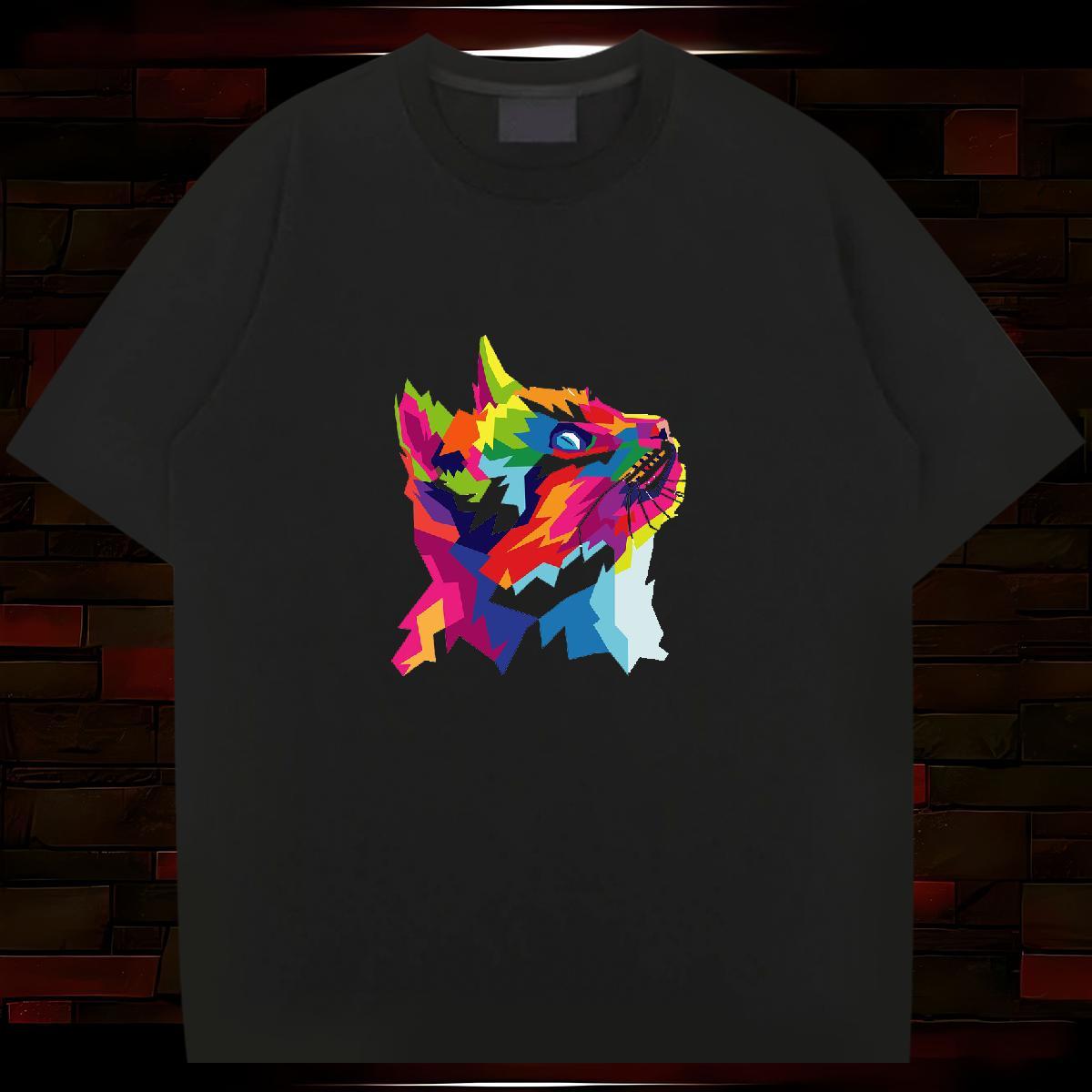 Fashion Design Men T Shirts 100% Cotton 230g cat Hip Hop Tees Shirts Crew Neck Breathable Cool Men Tees DIY Anime