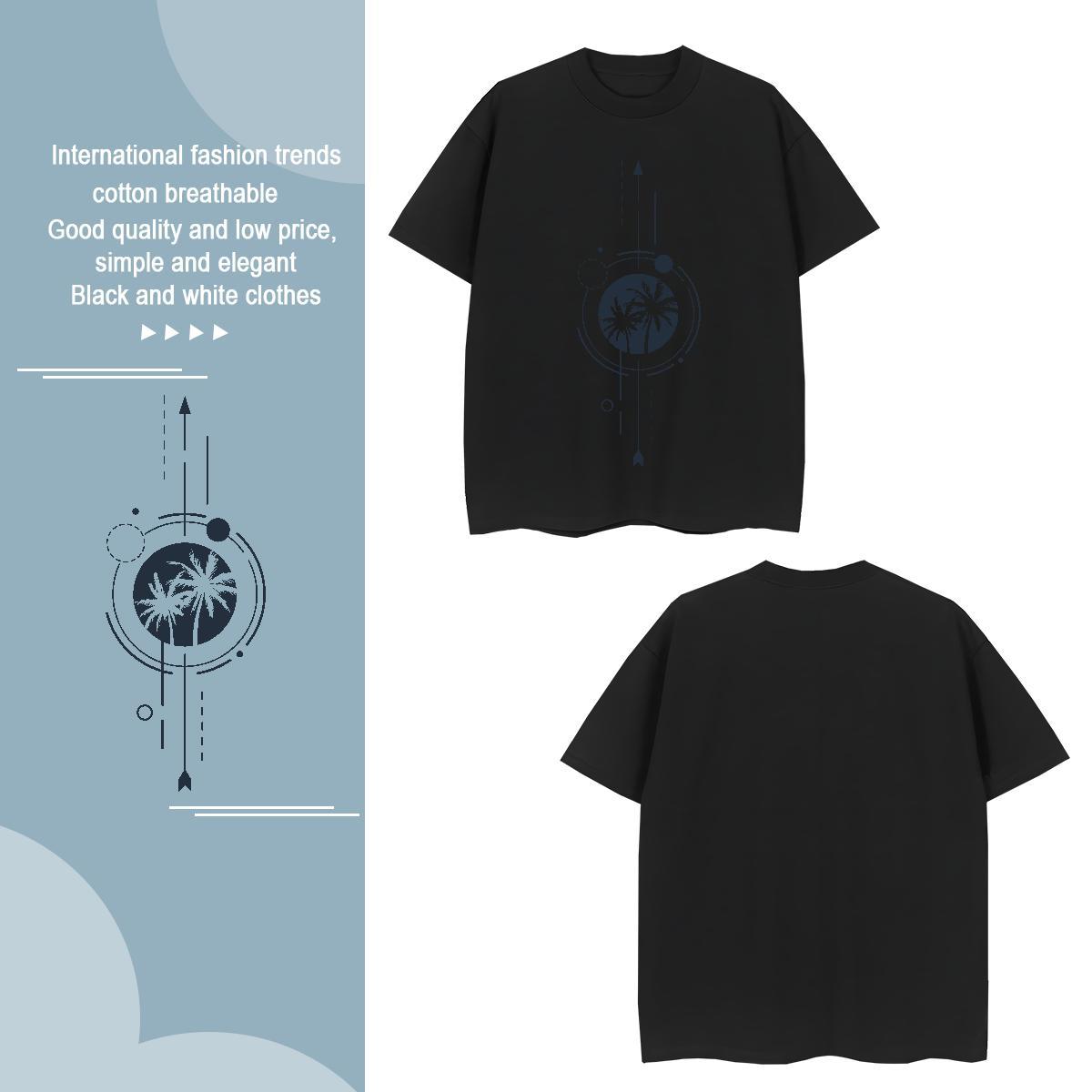 T Shirt For Man 230g Pure Cotton tree Casual Daily Wear Breathable Soft Black Oversized Men Clothes T-Shirt 2024 New Brand Clothings