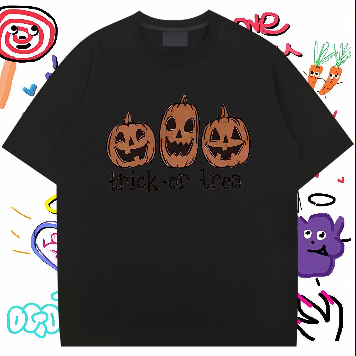 2024 New T-Shirts for Men 230g Pure Cotton pumpkin Outdoor Tees Shirts Breathable Soft Men Tees Custom Print Oversized