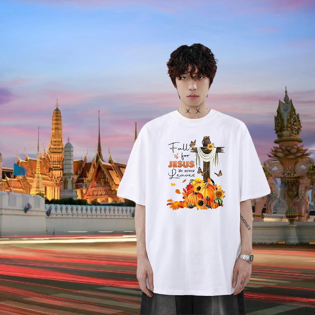 Customized Man T Shirts 230g 100% Cotton pumpkin Casual Tops Tees Breathable Crew Neck Cool Tshirt for Man Woman Plus Size Cartoon