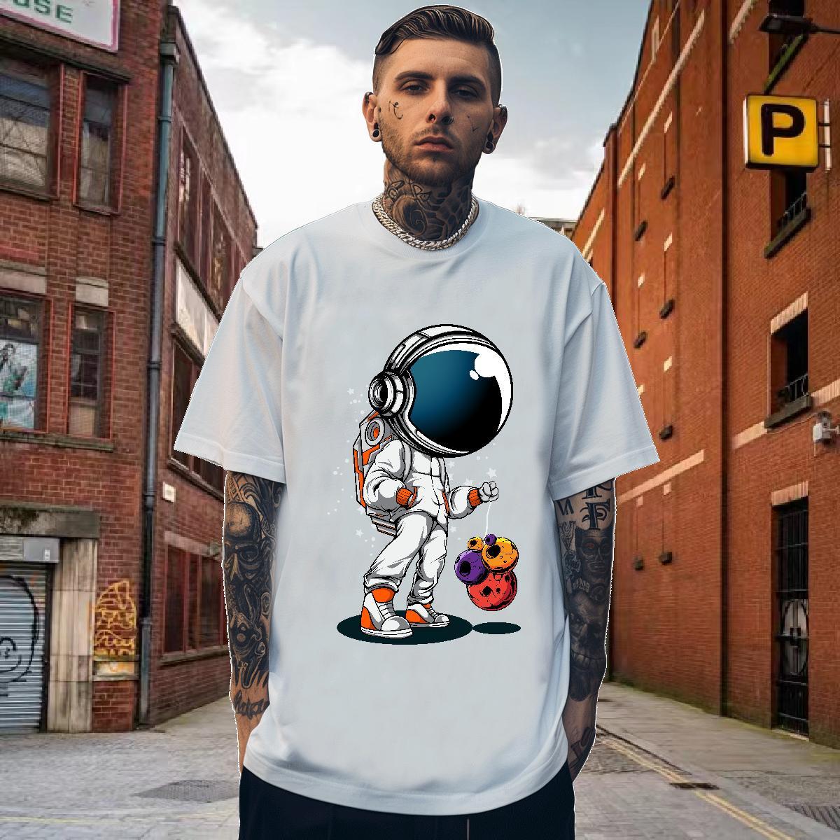 Mens T Shirts 230g 100% Cotton cosmonaut Street Casual Pure Cotton Black Oversized Tshirt for Man Woman DIY Designer Tops Tees