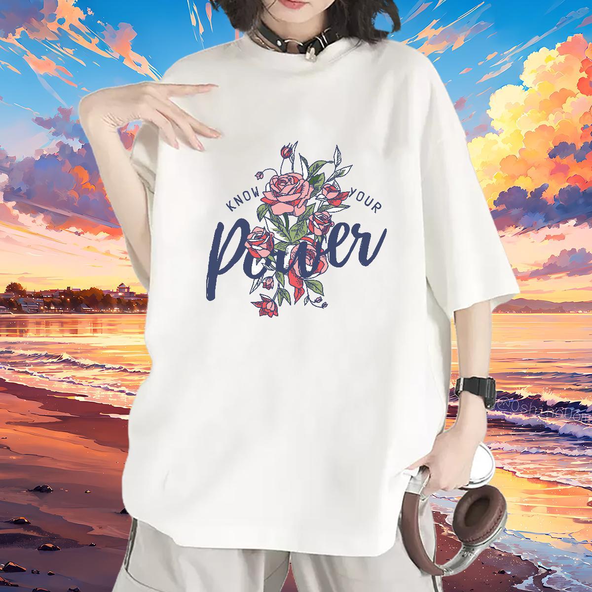 Female T Shirts Women O Neck Short Sleeves Women Tshirts Anime Oversized flower Casual 230g Cotton New Tops