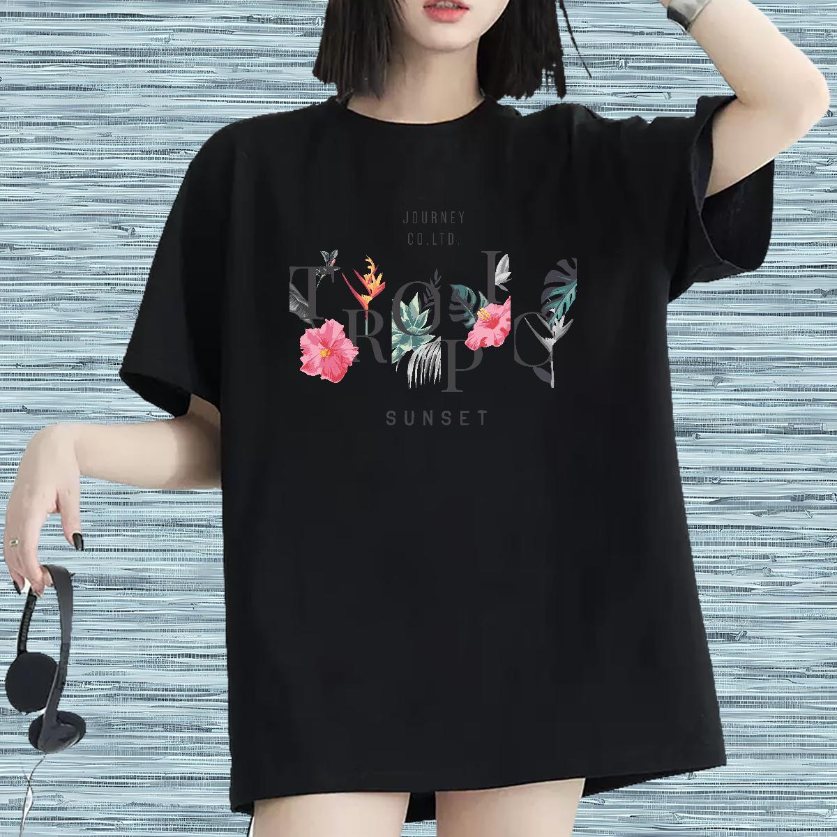 High quality T shirt Breathable Crew Neck Womens Tshirts Skull flower Street Casual 230g Cotton New Arrival Tops Shirt