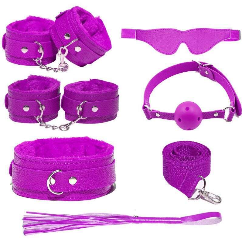 High Quality Pink Black Purple Red Comfortable Leather Material 7 Pcs BDSM Bondage Set For Couples