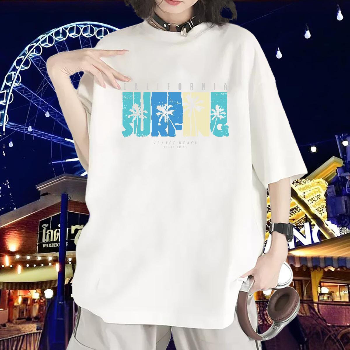 Comfortable T-Shirts Breathable Women Tees Black Oversized tree Casual 230g 100% Cotton 2024 Tee Shirt