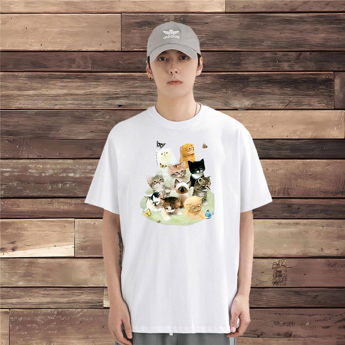 Mens T Shirts 230g Pure Cotton cat Spring Summer Breathable Short Sleeve Custom Anime Men Tshirts Designer Fashion High Quality Tee Shirt