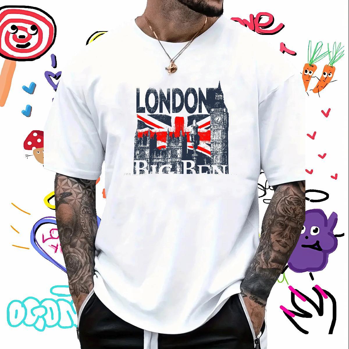 Fashion New Men T Shirts 230g 100% Cotton Tall buildings Street Clothes Breathable Crew Neck Popular Tshirts Oversized 4XL