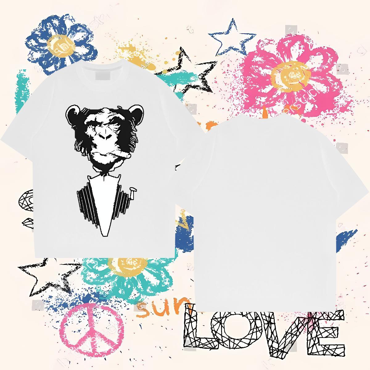 Designer Fashion T-Shirts for Men 230g 100% Cotton chimpanzee Spring Summer Clothings Short Sleeve O-Neck Brand Tshirts Black Oversized